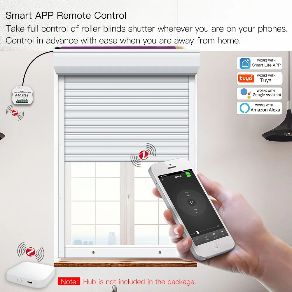 Moes ZigBee Smart RF433 Curtain Switch Module for Motorized Roller Shutter Blinds Motor 2MQTT Smart Life APP