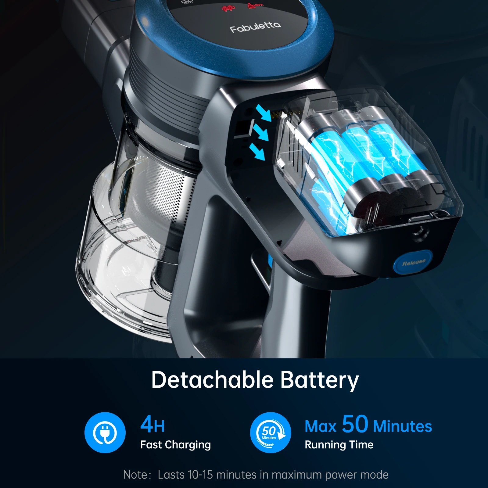 Fabuletta Cordless Vacuum Cleaner, 24Kpa Powerful Suction Stick Vacuum Cleaner With 250W Brushless Motor, LED Display