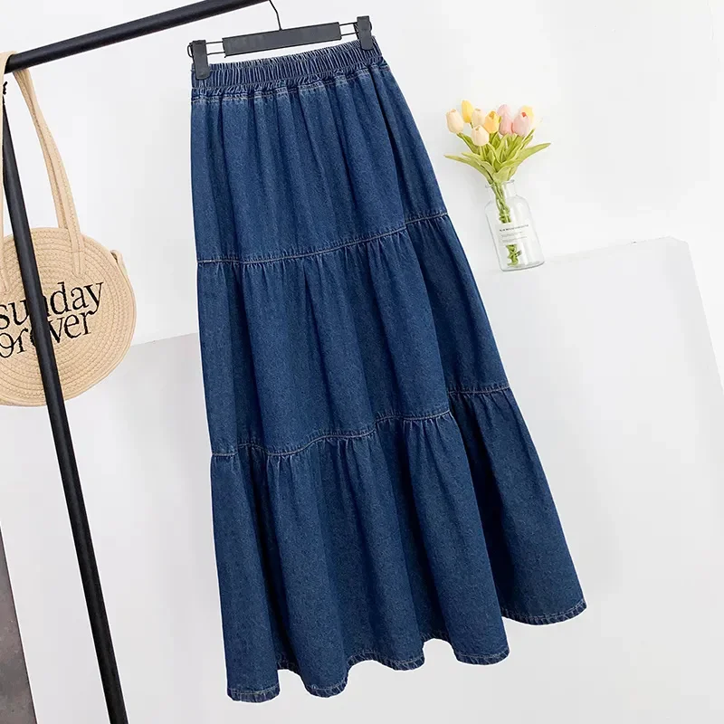 High waisted Denim Skirt A-line Half body cake Fluffy umbrella Skirt Women's Loose Long Half body Skirts 2024 Spring Summer New