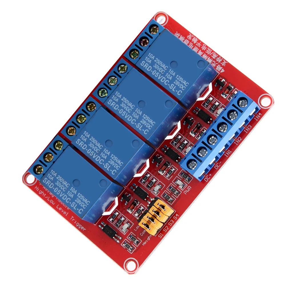 4 Channel Optocoupler Relay Module Board High & Low Trigger 5V/12V/24V Relay Module Board High & Low Trigger Module Relay Module