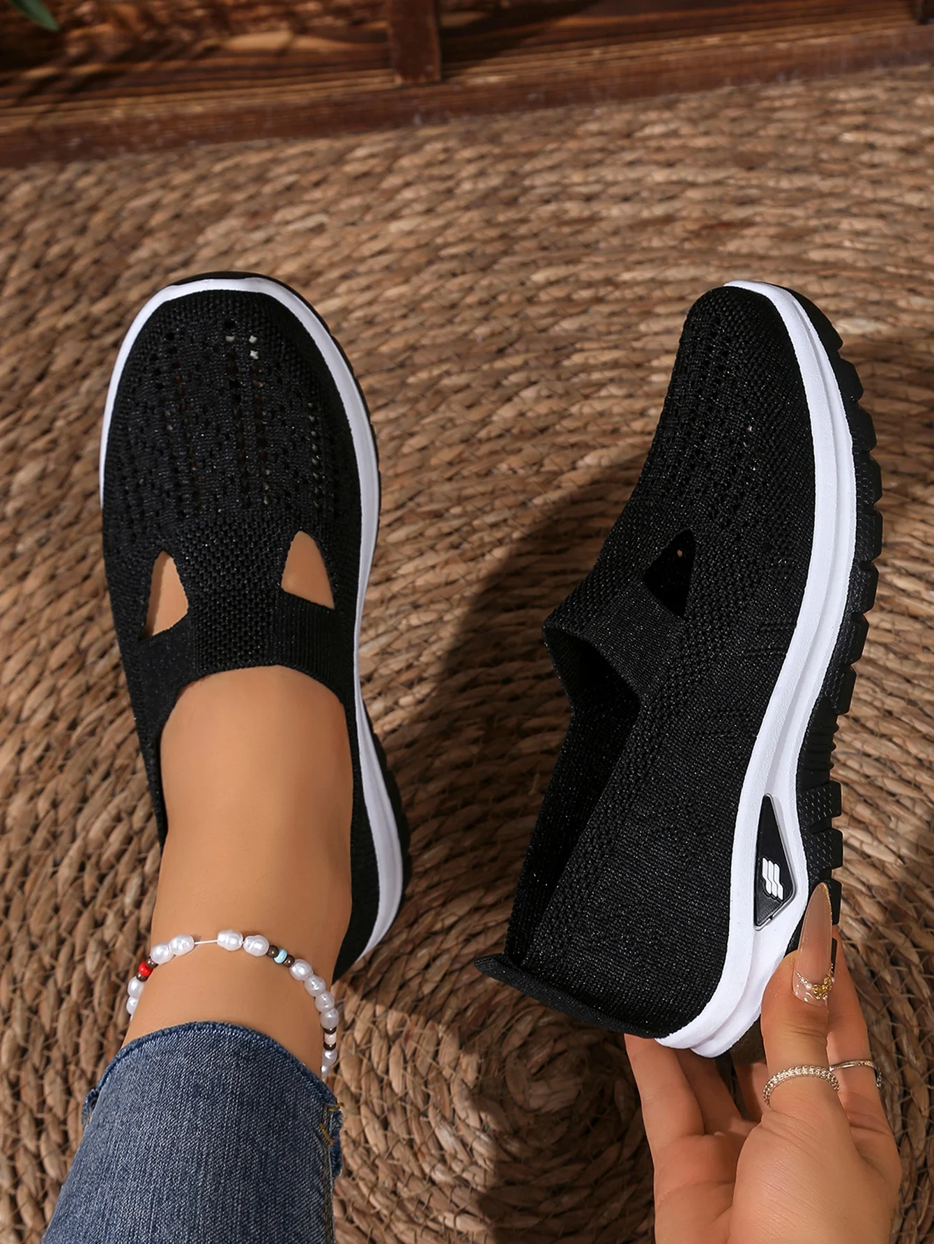 Sommerliche, atmungsaktive, hohlgestrickte Damen-Slip-On-Schuhe, rutschfeste, leichte Wandersneaker, lässige Mesh-Loafer für den Außenbereich – Detail 3