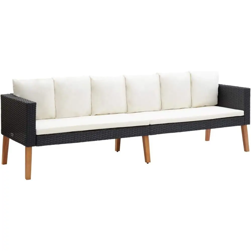 

3-Seater Black Rattan Patio Sofa with Cushions for Outdoor, Garden, and Poolside Relaxation