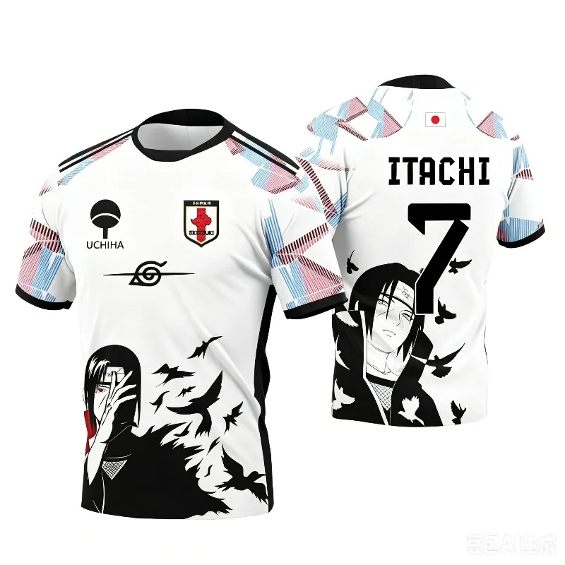 Naruto Y2K Streetwear Uchiha Itachi No.7 Symbol Anime Soccer Jersey 3D All Over Print Breathable Quick Dry Unisex Training Top