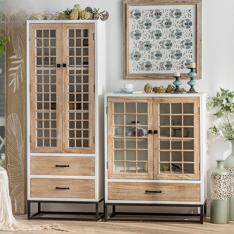 

American retro solid wood locker, living room storage tea cabinet, villa foyer home decoration cabinet
