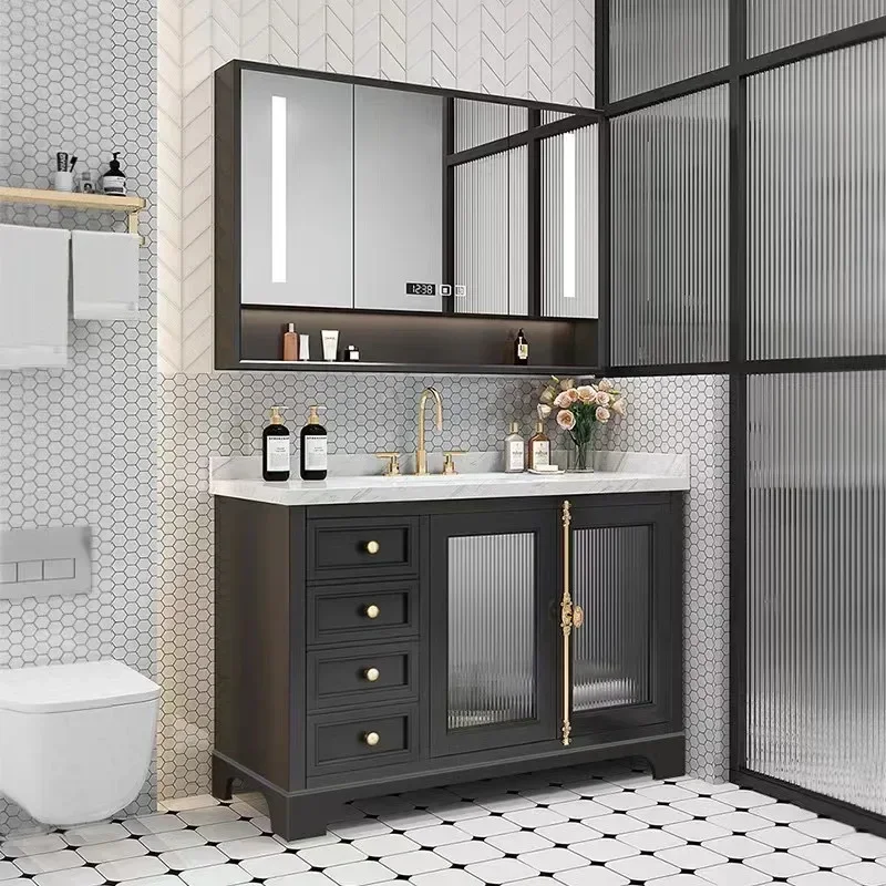 

Light Luxury Retro Oak Bathroom Cabinet Smart Mirror Rock Ceramic Washbasin Bathroom Vanity Sink Cabinet Bathroom Furniture