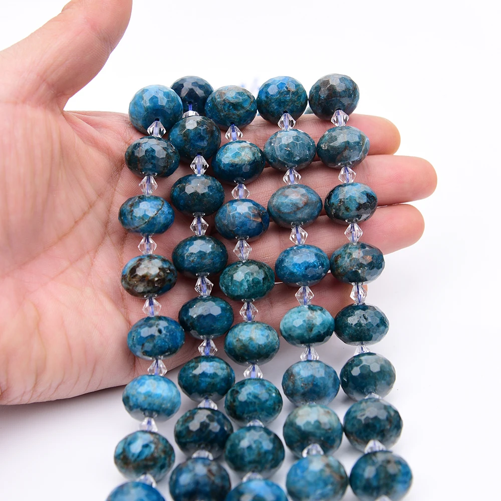 APDGG 18mm Natural Blue Apatite Faceted Abacus Cutting Nugget Loose Beads 15'' Strand Jewelry Making DIY
