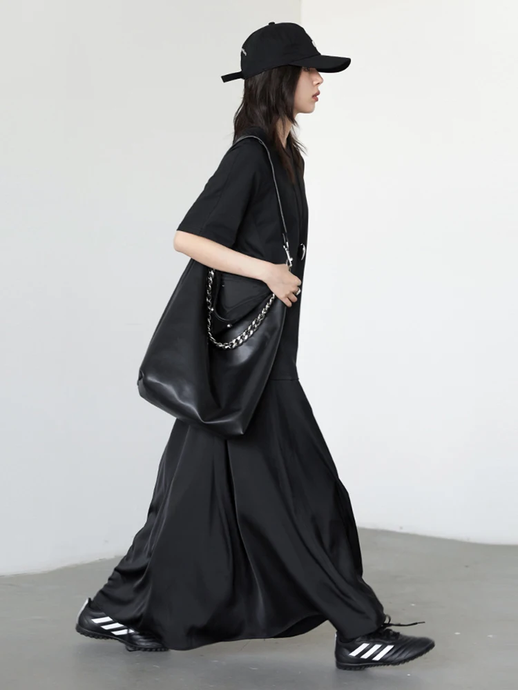 فساتين نسائية أنيقة من CHIC VEN بخصر عالٍ ورقبة دائرية وتصميم سادة وأكمام قصيرة فساتين نسائية طويلة تي شيرت مقسم لصيف 2025