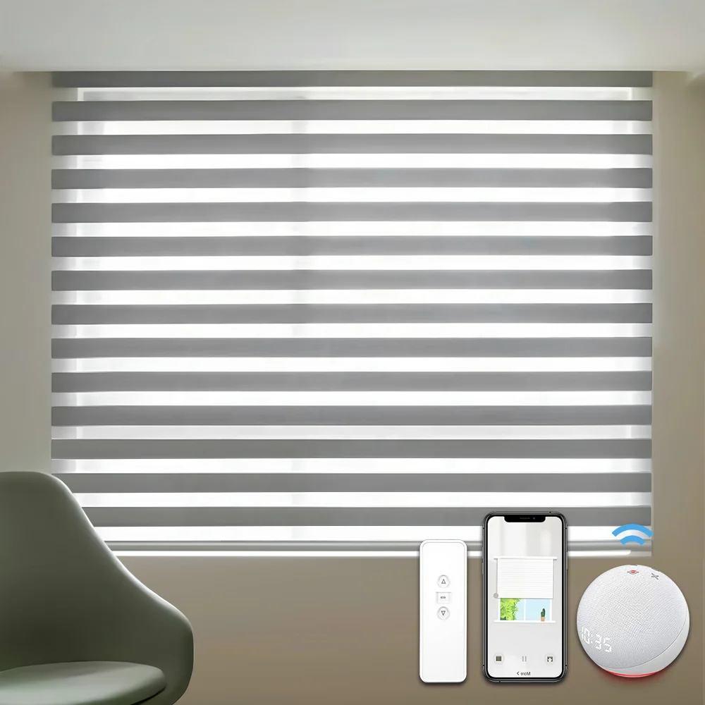 

Home Custom Automatic Blackout Roller Dual Remote Wifi Electric Smart Motorized Zebra Blinds Window Shade