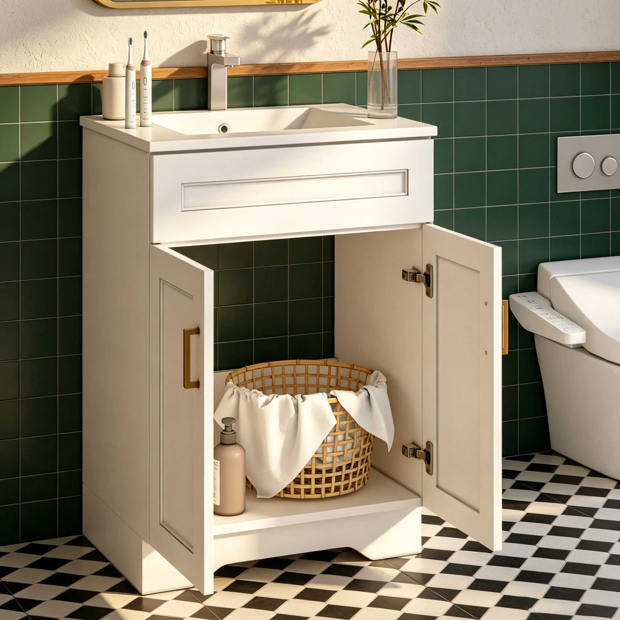 24In Modern Double‑Door Large‑Capacity Bathroom Cabinet High‑End Texture Bathroom Vanity Cabinet Floor‑Mounted Without Back Panel Without Sink
