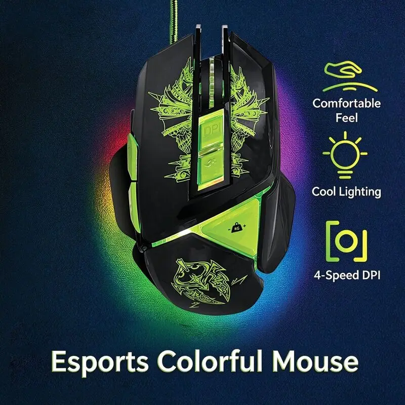 Wired Gaming Mouse Programmable Buttons 7200 4-speed DPI Adjustable RGB Backlit Ergonomic Mice For PC Laptop Gamer Office Use
