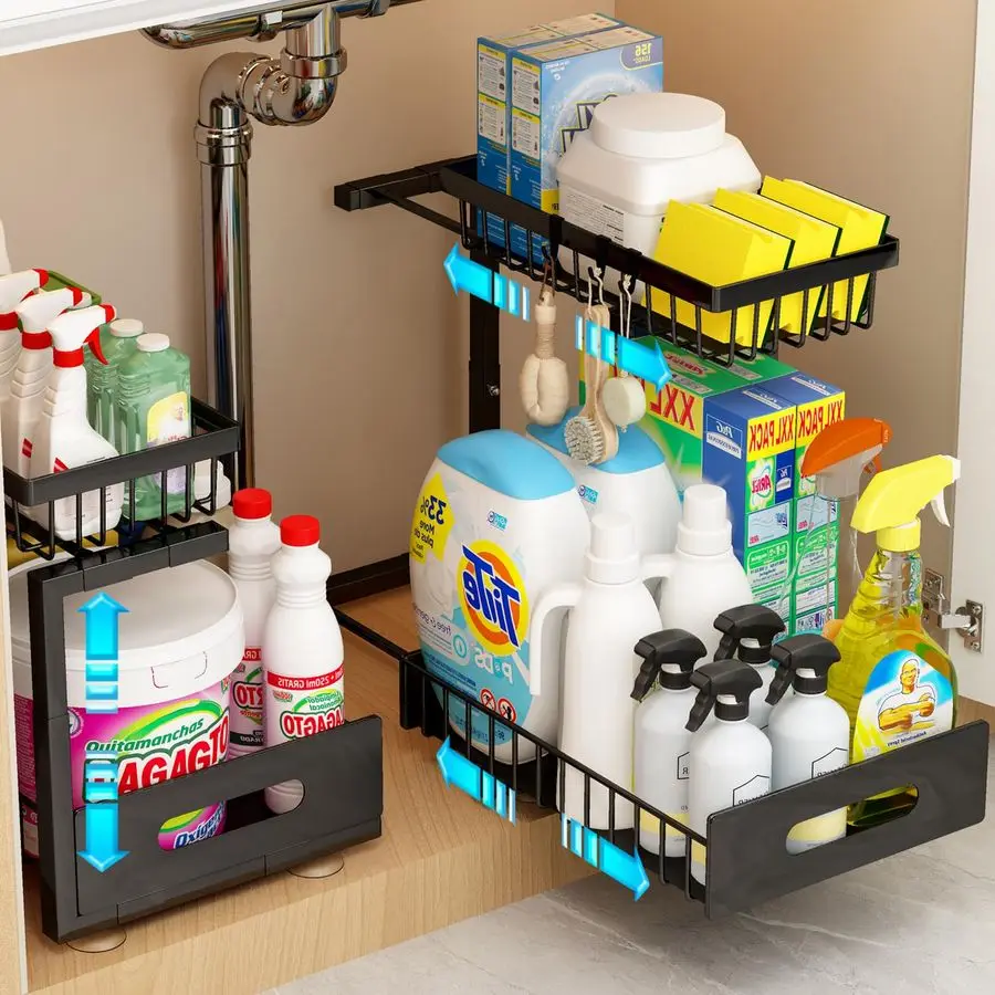 

Under Sink Organizer10 Seconds Installation, 2 Packs 2 Tier Expandable Height 11 16 UnderSink Organizers Slide out Pull out Bath
