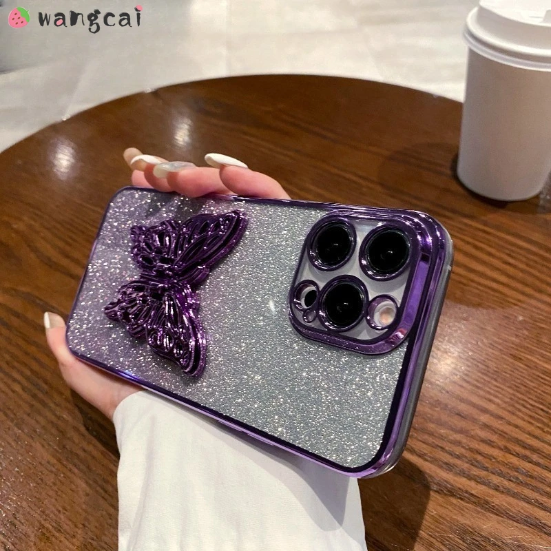 For Huawei Y9A Nova Y60 Y70 Plus 9Z Y90 Y61 Y91 Y72 Nova 12i Phone Case Luxury Plating Hollow Butterfly Holder Glitter Cover