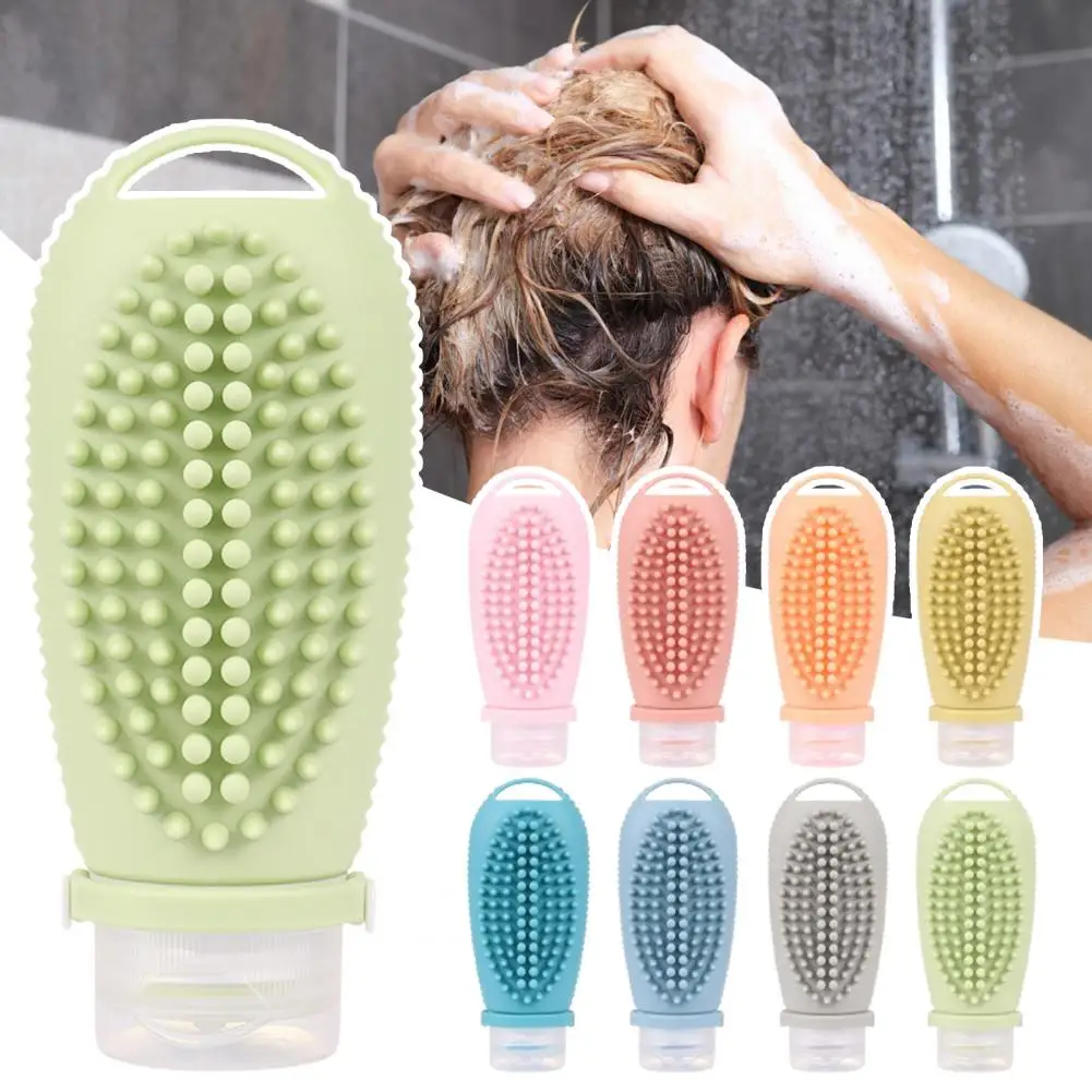 Tragbare Silikon-Quetschflaschen-Verpackung, Kosmetik- und Fitness-Behälter-Set, Kopfhautmassagegerät, Haarbürste, nachfüllbares Shampoo