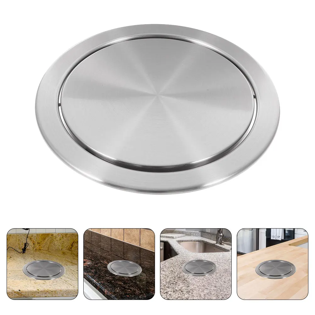 

Round Stainless Steel Trash Flap Flush Recessed Built-in Balance Swing Flap Lid Cover Trash Bin Garbage Can Kitchen Counter Top