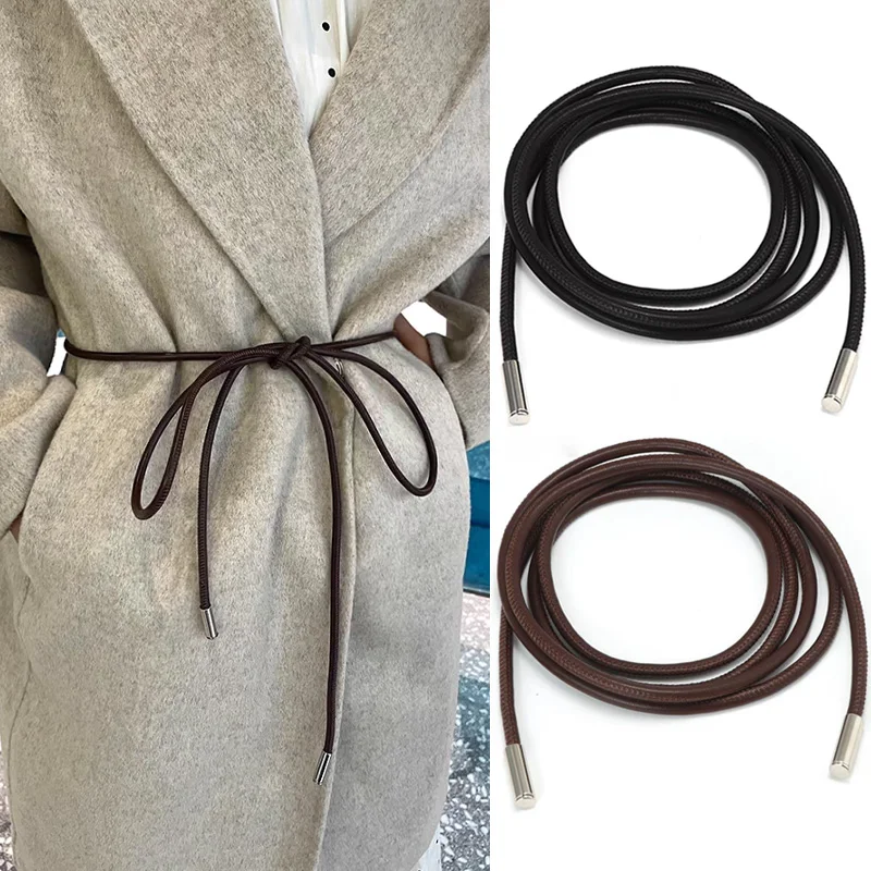 Coat Shirt Decor Rope Belt Lanyard For Waist String Waistband Leather Slim Belt Knotted Waist Belt Long Lace-up Belt Wholesale