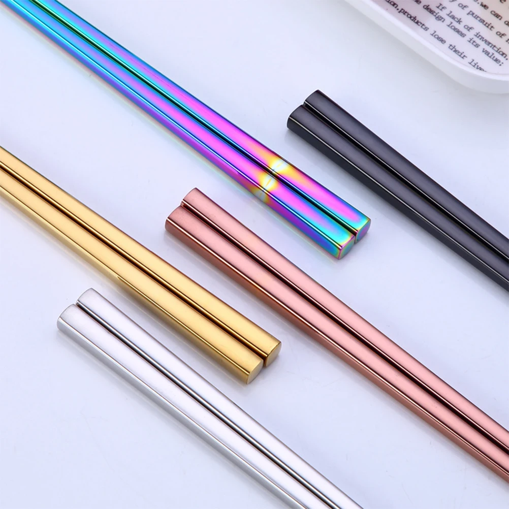 

Stainless Steel Chopsticks Square Metal Titanium Plating Reusable Electroplating