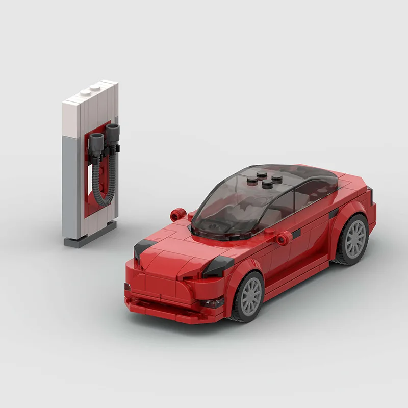2025 nouveau modèle de véhicule électrique rouge chaud voiture briques Expert technique MOC Teslaed Model3 et Cybertruck blocs de construction jouets