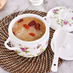 Small Ceramic Stew Pot with Lid, Steam Soup Bowl, Steaming Cup for Home Kitchen Egg, Medicinal Herbs, Bird's Nest Tonic
