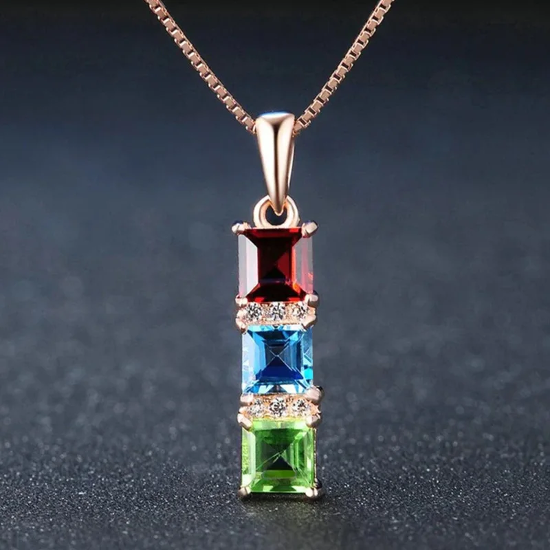 Huitan Shinning Colorful Zirconia Pendant Necklace for Women Delicate Lady Fashion Design Party Accessories Statement Jewelry