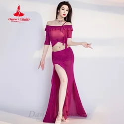 Belly Dance Suit Customized Elegant Half Sleeve Top+Sexy Split Long Skirt 2pcs Oriental Dance Professional Performance Costume