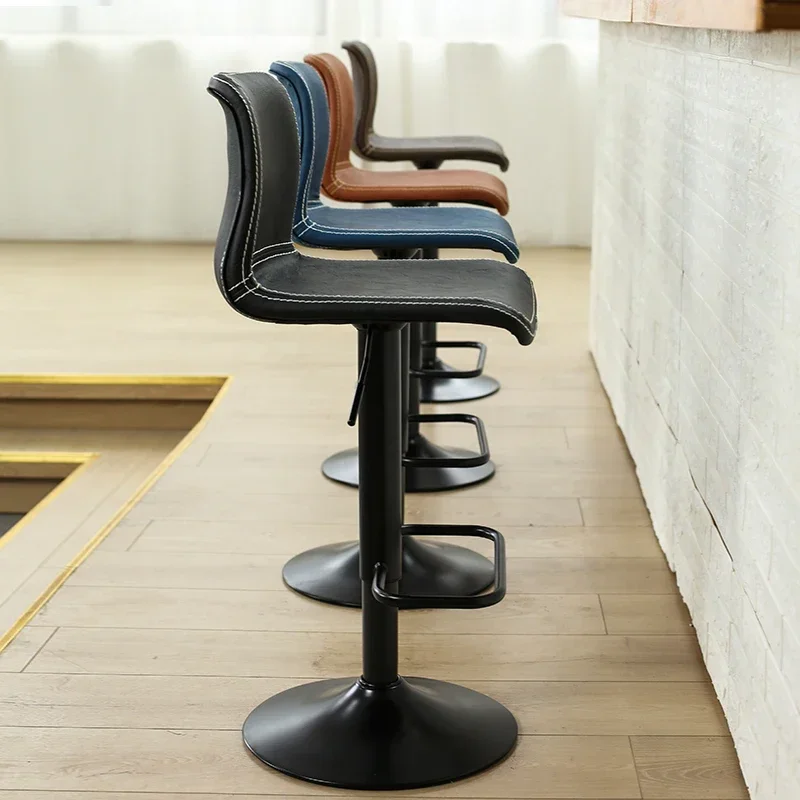 High Quality Comfortable Bar Stool Leather Simple Back Adjustable Design Nordic Chair White Swivel Taburete Alto Furniture