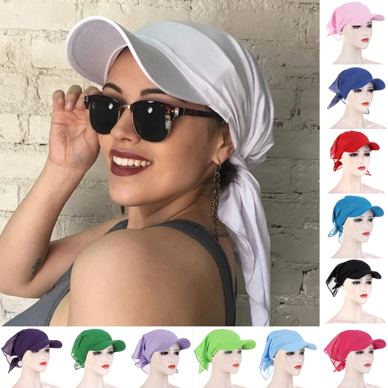 Summer Women Sunscreen Cap Solid Color Head Scarf Muslim Turban Hat Inner Hijab Caps Outdoor Wide Brim Anti-uv Sun Visor Hat