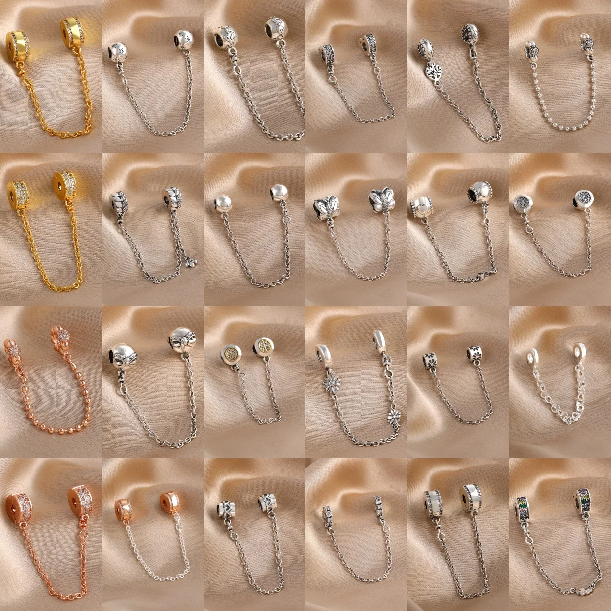 Classic 925 Silver Butterfly Circular Leaf Safety Chain Pendant, Fit DIY Bracelets, Delicate and Charming Jewelry for Women