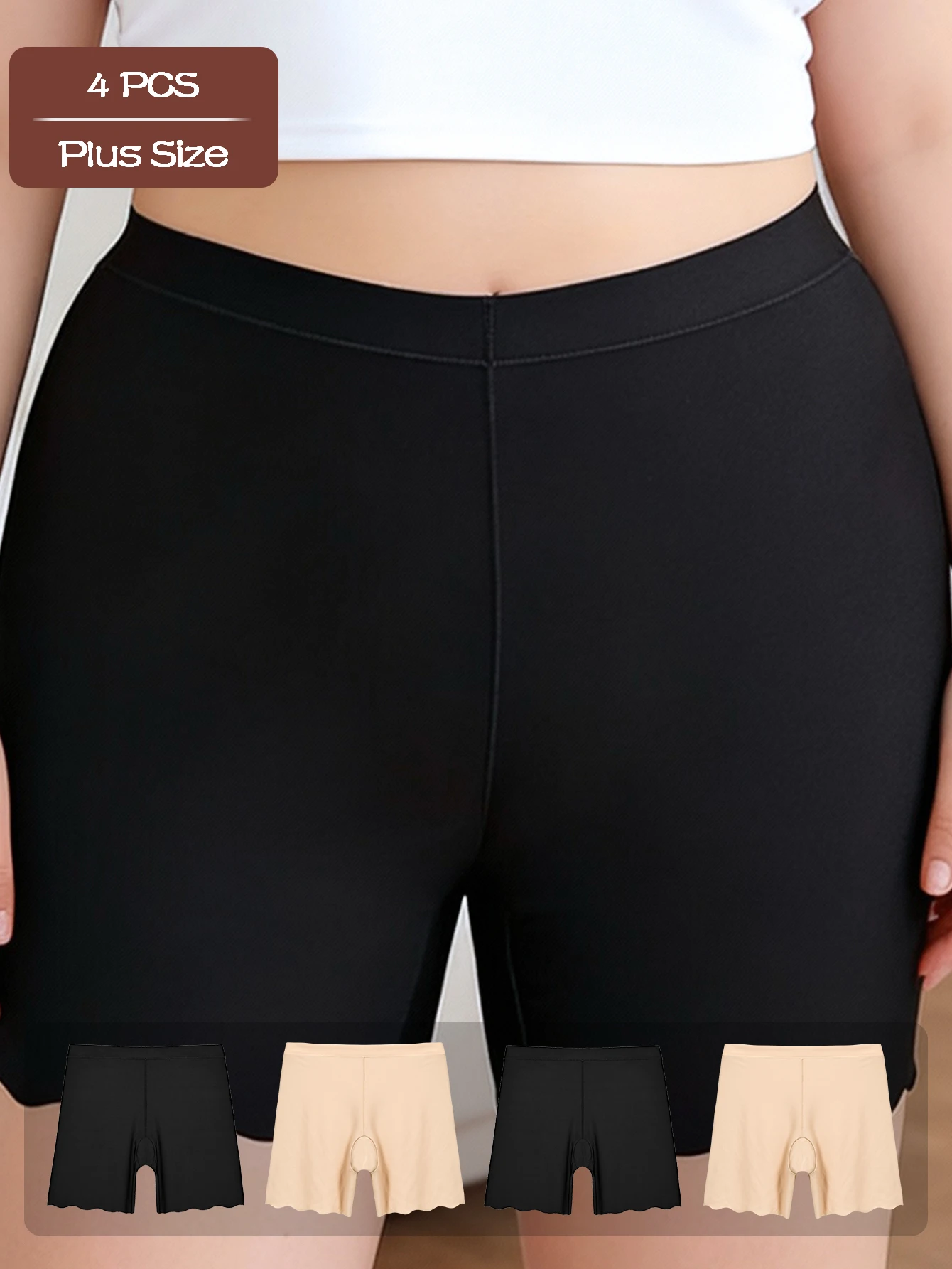 

4 пары однотонных бесшовных женских леггинсов больших размеров, защитные брюки