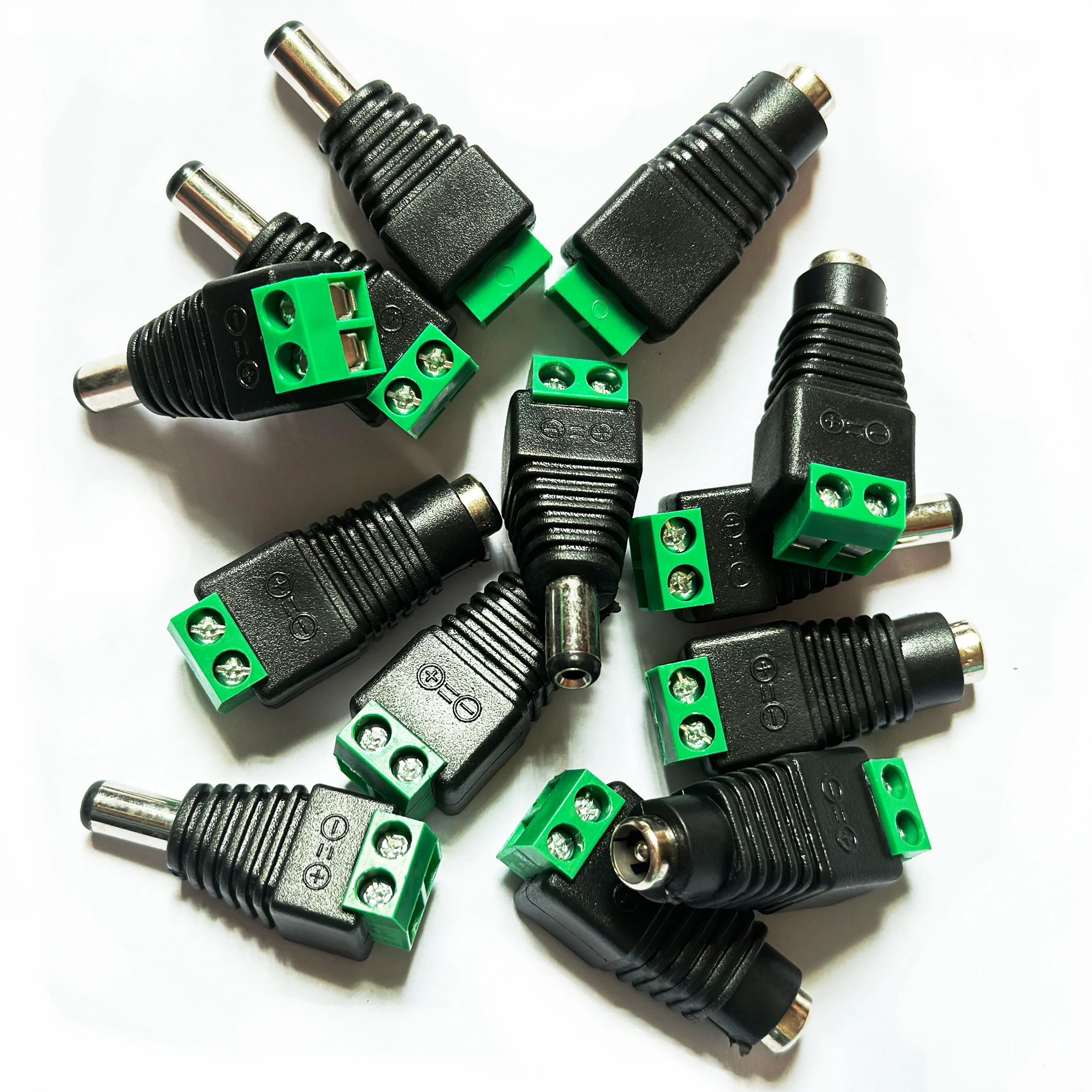 DC Barrel Power Connectors, Jack adaptador para câmera de segurança CCTV, LED Strip, conector fêmea macho, 24V, 12V, 2.1x5.5mm