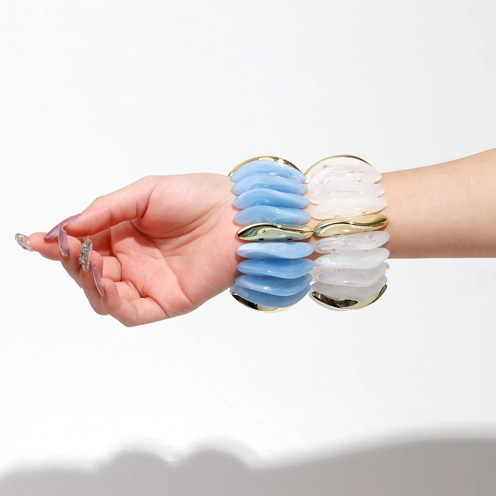 Bohomia Acrylic Design Wave-Shape Chunky Stackable Bracelet for Women Boho Elastic Irregular Colorful Braceletes 2025 Jewelry