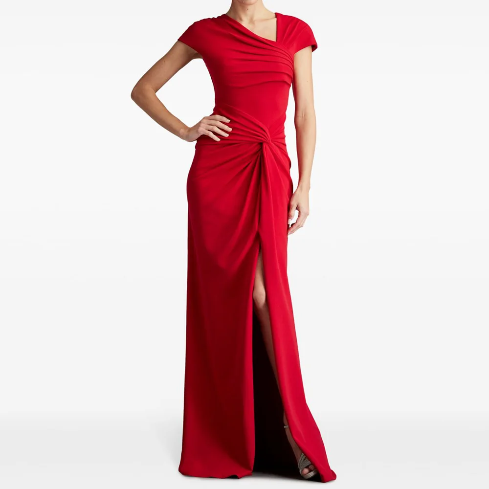 

Long Evening Dress For Sexy Women Vestidos de festa Elegant Formal Ruched Crepe Floor-Length Cocktail Party Prom Gown With Slit