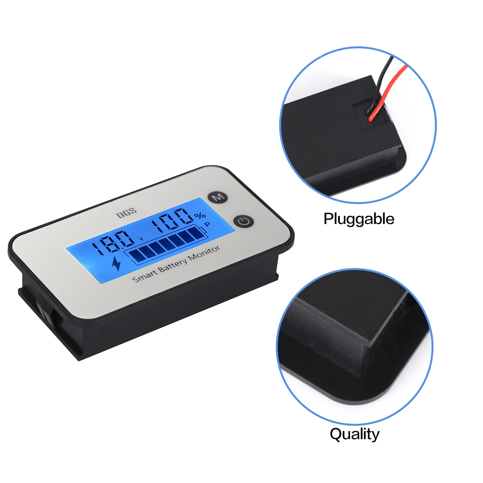 IPX7 Battery Capacity Monitor,DC 7-100V Battery Percentage Voltage Tester  12V 24V 36V 48V LCD Display Car Vehicle Marine RV Bat