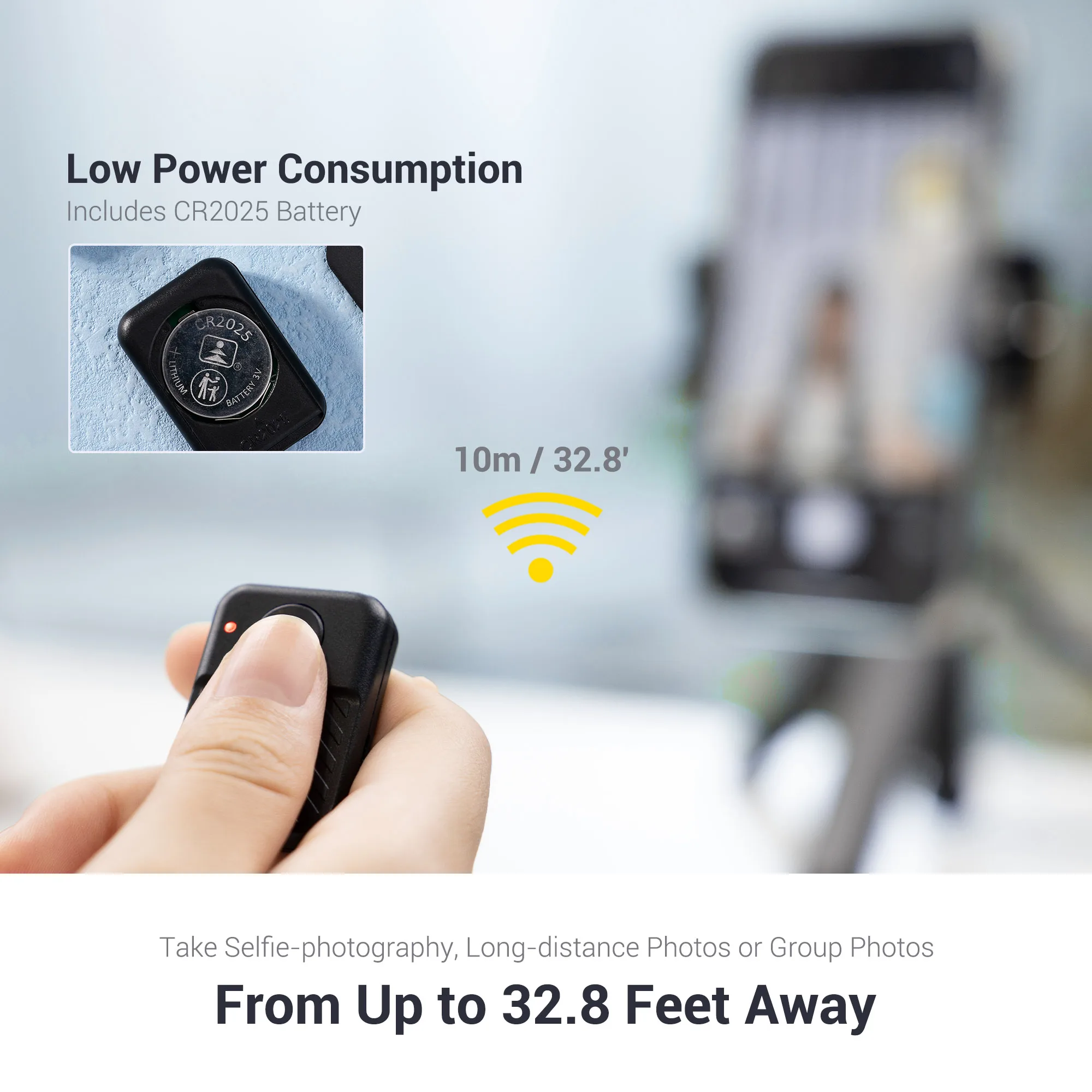 JJC Selfie Bluetooth Camera Shutter Remote Control with Battery for iPhone 13 12 11 Samsung Xiaomi Android IOS Mobile Phone