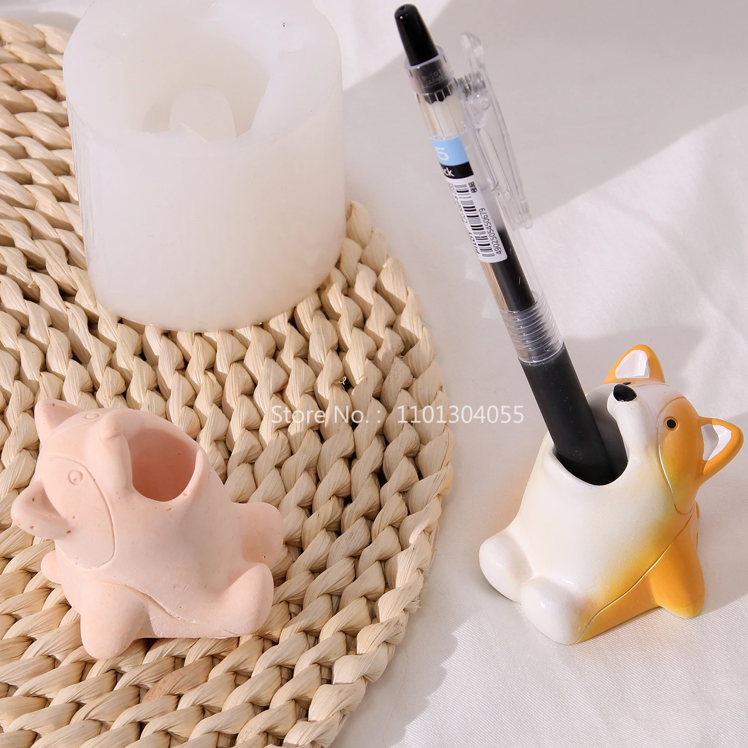 

Gypsum Puppy Silicone Molds - Concrete Cement Plaster Resin Casting for Toothbrush Holder,Pen Stands,Desktop Terrazzo Ornament