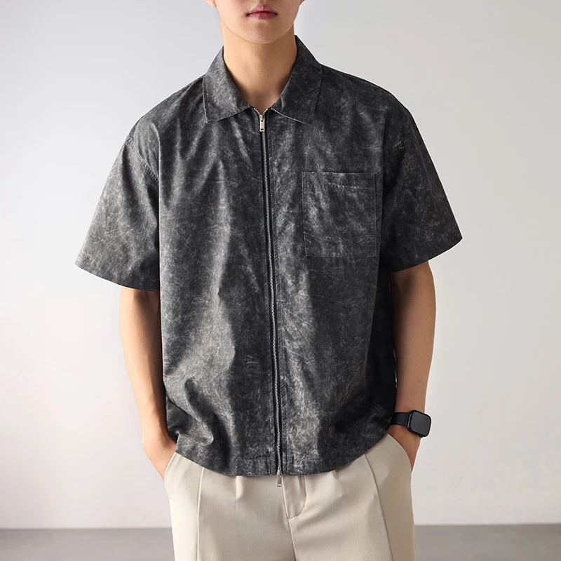 

Spring Summer Lightweight Breathable Shirt Men Fashion Vintage Plus Size Loose Casual Short Sleeve Zipper Cargo Shirts Tops