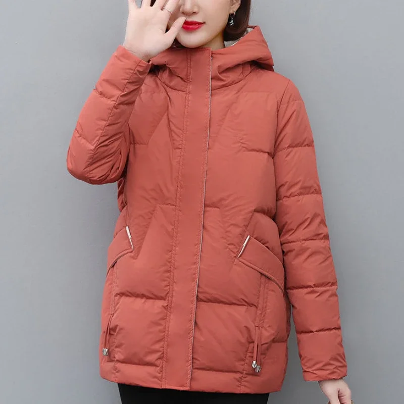 Quilted Padded Women\'s Jackets Patchwork Female Coats Duck Down Hoodie Long Padding Thick Overcoat Korean 2024 Aesthetic Elegant