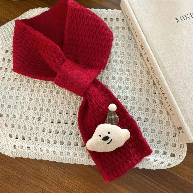 New Winter Scarf Women Fashion Cross Connection Solid Color Knitted Neck Scarf Short Small Neckerchief Thick Warm Scarf