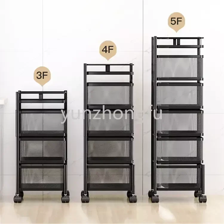 Storage Rotatable Shelf 3 4 5 Layer Rotating Practical Trolley Kitchen Square Shelf with Wheel Storage Rack