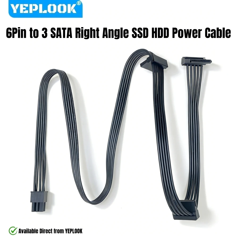 

Кабель питания YEPLOOK 6Pin на 3x SATA (штекер, угловой) для SSD/HDD, для модульных блоков питания Corsair AX850, AX1000, AX1600i TITANIUM Type 4