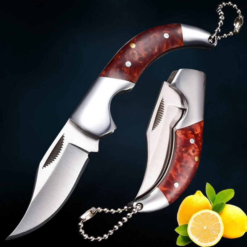 Stainless Steel Cut Fruit Knife Wooden Handle Folding Knife Household Melon Fruit Paring Vegetables Knife Pocket Knife