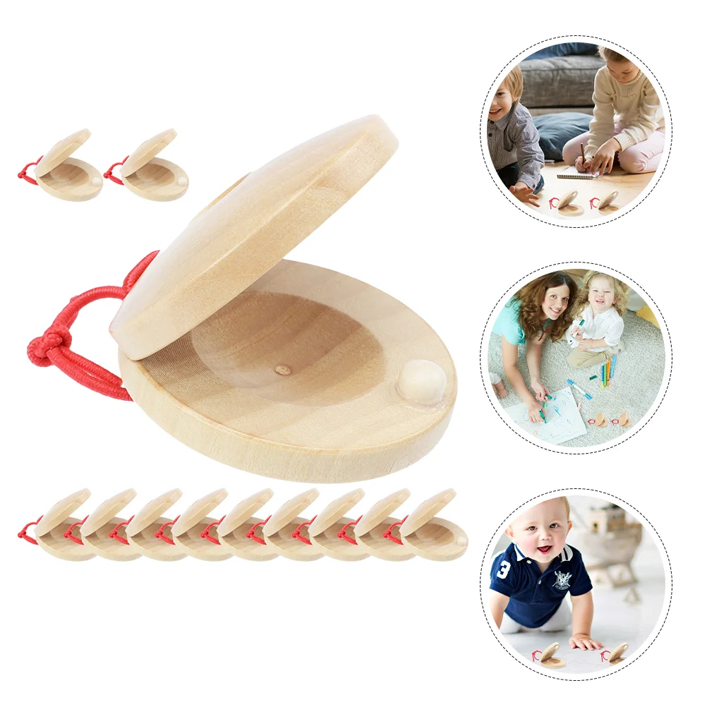 

12 Pcs Kids Wooden Castanets Musical Instrument for Children Small Finger Rhythm