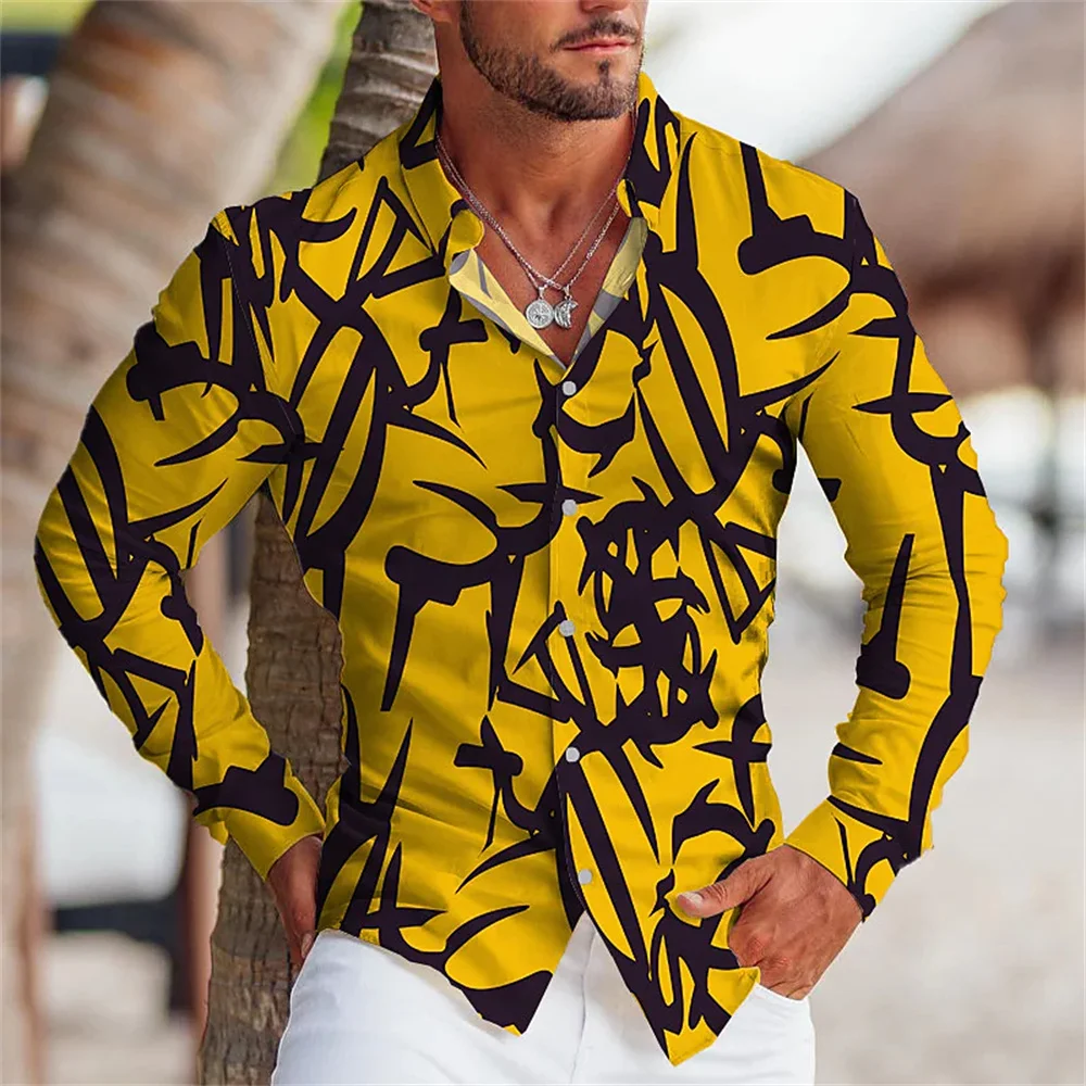 2024 tribal ethnic lapel men\'s casual 3D printing sports outdoor street long sleeved button top shirt new men\'s lapel clothing