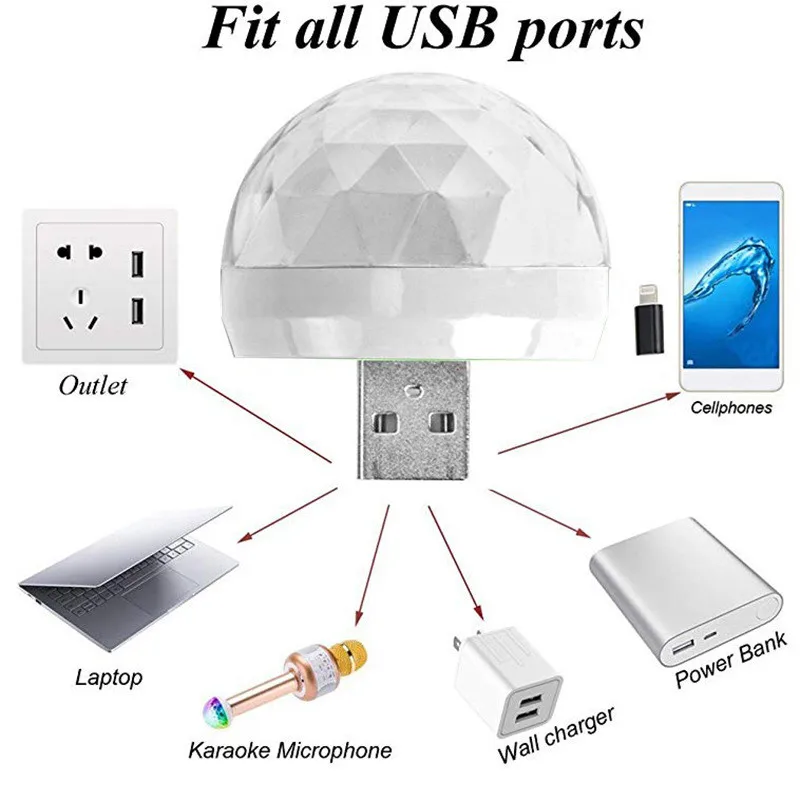 البوب USB ديسكو صغير أضواء للمسرح Led حفلة عيد الميلاد DJ كاريوكي سيارة مصباح ديكور الهاتف المحمول التحكم بالموسيقى كريستال ماجيك الكرة الملونة Lig