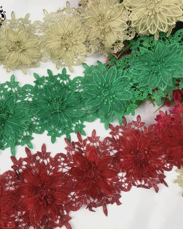 

1 ярд металлической проволочной двухслойной трехмерной кружевной тесьмы с цветочным узором для рукоделия: одежды, юбок, штор, оконных занавесок.