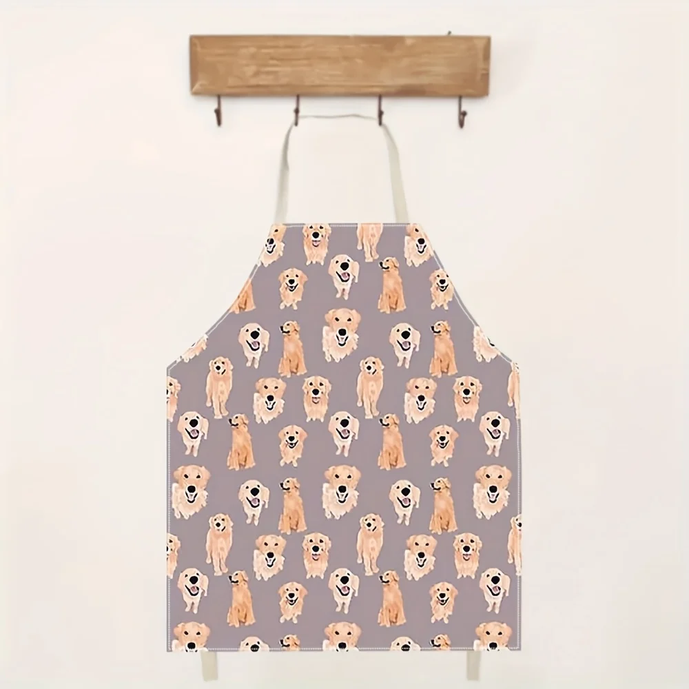 1pc Funny Golden Retriever Dog Print Linen Apron Pet Lover Gift Kitchen Cooking Baking Apron