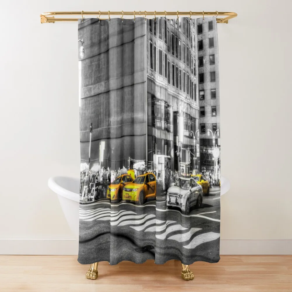 

Yellow Taxis Monochrome World Shower Curtain Anime Shower In The Bathroom Bathroom Fabric Shower Set Curtain