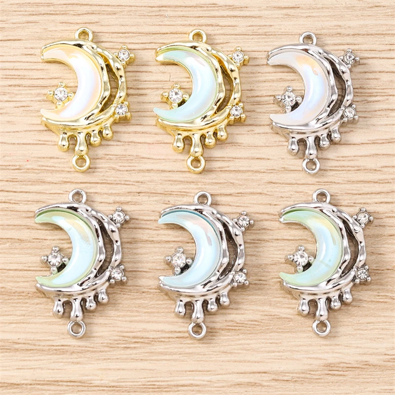 

5pcs 15x24mm Cute Crystal Alloy Moon Star Charms Connectors for Jewelry Making DIY Bracelets Necklaces Handmade Crafts Supplies