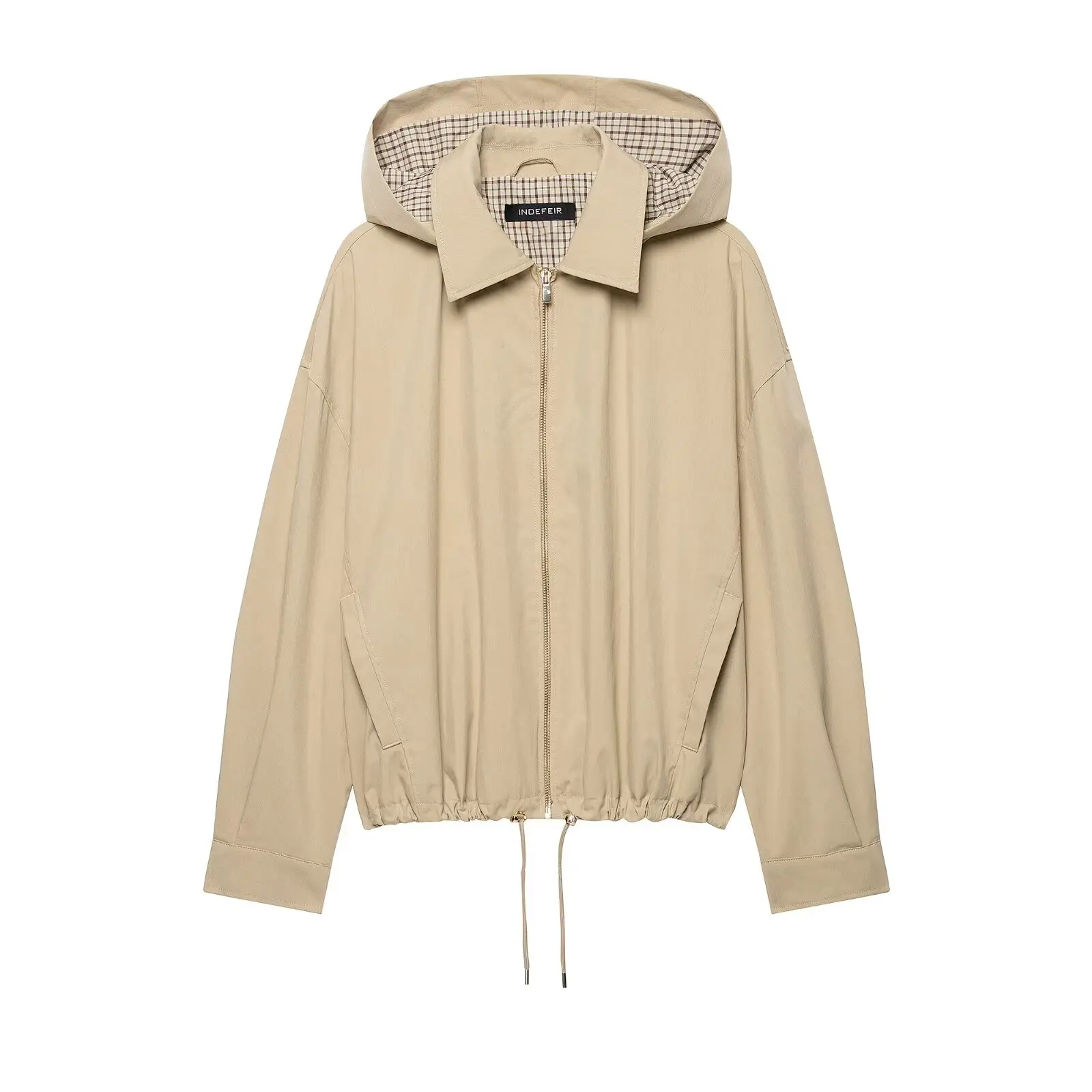 Women's Khaki Hooded Jackets Spring Fall Female Chic Detachable Hooded Collar Coats Lady Loose Casual Zipper Jacket With Pockets