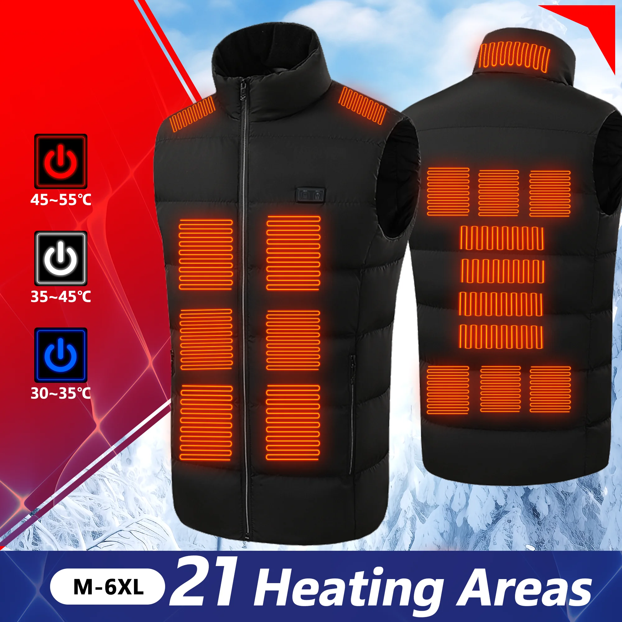 

Electric Heated Vest 21 Heating Areas Intelligent Heating Jackets Windproof Washable USB Charging for Winter Hiking Sports