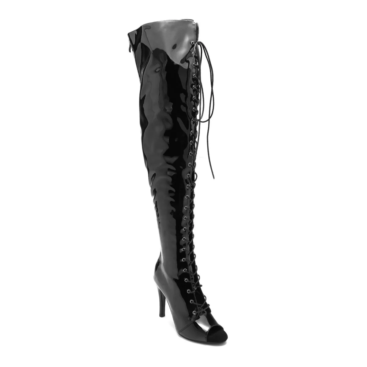 Frauen Schwarz High Heels Overknee Lange Stiefel Schnürstiefel Dame Schuhe Latin Dance Outdoor Booties Plus Größe